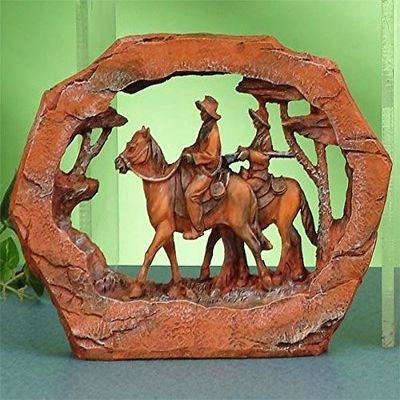 2 Cowboys Riding Red Rock Decoration Design Collectible Figurine Model