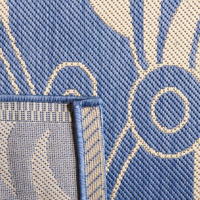 SAFAVIEH Washable Rug Outdoor Courtyard Collection - 7'10" Square, Blue & Natural, Non-Shedding & Easy Cleaning, Ideal for Patio, Backyard, Mudroom (CY2961-3103)