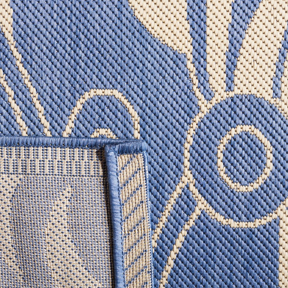 SAFAVIEH Washable Rug Outdoor Courtyard Collection - 7'10" Square, Blue & Natural, Non-Shedding & Easy Cleaning, Ideal for Patio, Backyard, Mudroom (CY2961-3103)