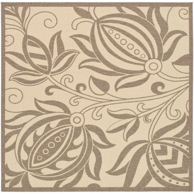 SAFAVIEH Washable Rug Outdoor Courtyard Collection - 7'10" Square, Natural & Brown, Non-Shedding & Easy Cleaning, Ideal for Patio, Backyard, Mudroom (CY2961-3001)