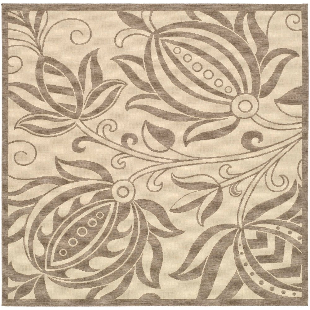 SAFAVIEH Washable Rug Outdoor Courtyard Collection - 7'10" Square, Natural & Brown, Non-Shedding & Easy Cleaning, Ideal for Patio, Backyard, Mudroom (CY2961-3001)