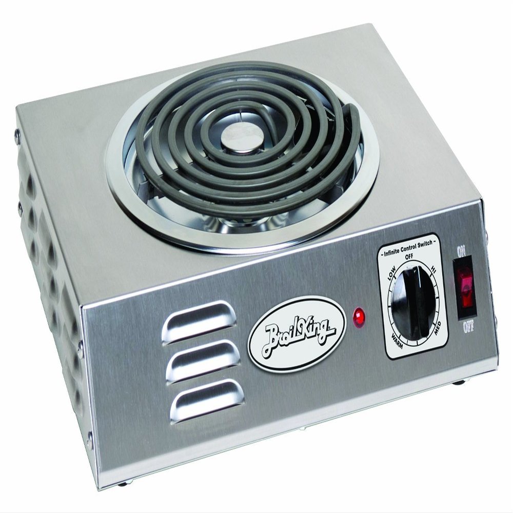 BroilKing CSR-3TB 1500 Watt Electric Countertop Hot Plate with Single Coiled Burner | Commercial Induction Cooktop Stove for Restaurant | 12.25'W x 14"D x 4.25"H, Gray, Stainless Steel Base, 120v