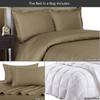 sheetsnthings Damask Stripes Goose Down Comforter with 600TC, 100-Percent Cotton, 8PC Queen Size Bedding (Bed Sheets and Duvet Cover Set) Taupe view 2