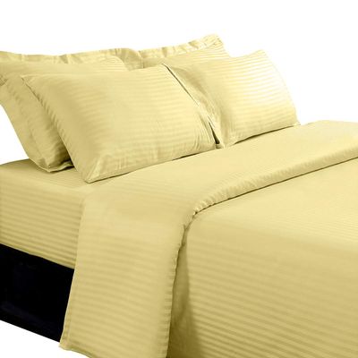 sheetsnthings 8 Piece Bed in A Bag Set Includes: California King Size, 100% Cotton, 600TC Striped Gold (Sheet Set + Duvet Cover Set) + All Season White Down Alternative Comforter