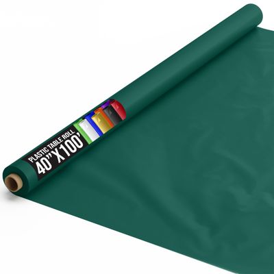 Party Solids Dark Green Plastic Table Cover Roll 40" X 100' Table Cloth Plastic Cover Roll - Premium Quality Thick 0.5 MIL Banquet Rolls - Disposable Tablecloth Rolls