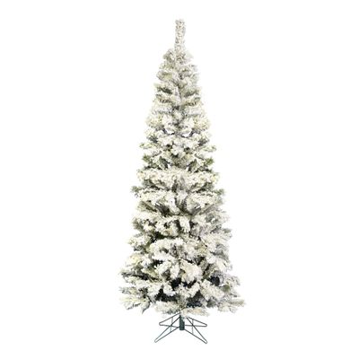 Vickerman 6.5' Flocked Pacific Pencil Artificial Christmas Tree, Unlit - Lifelike Indoor Seasonal Home Decor - Maintenance Free Flocked Faux Christmas Tree