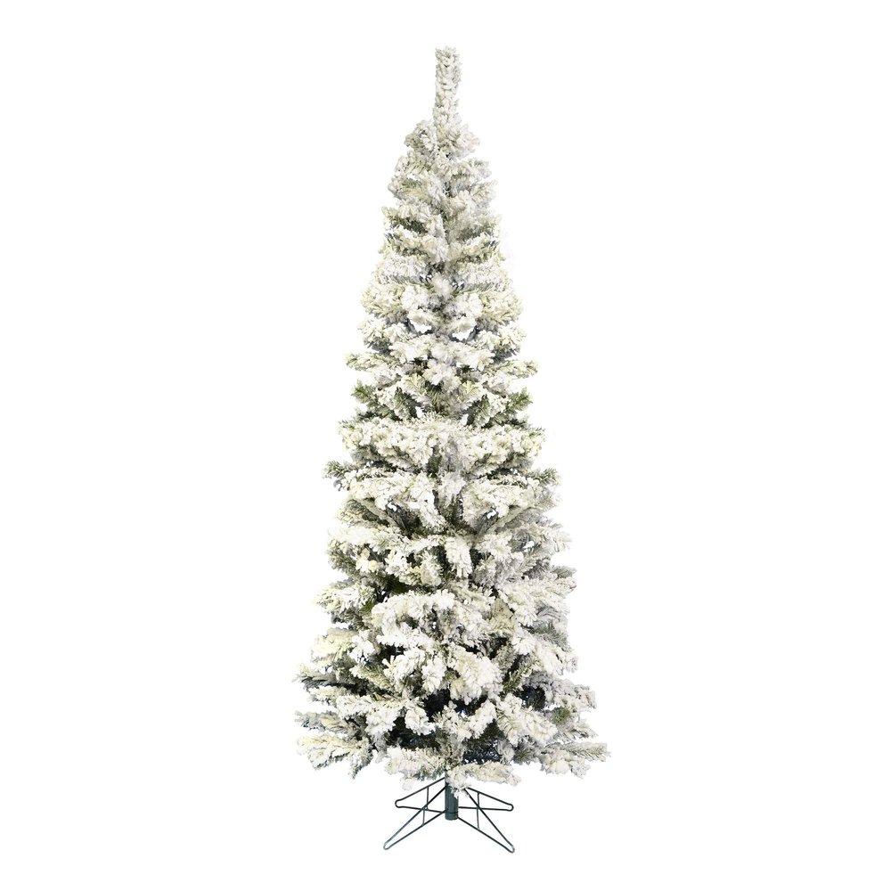 Vickerman 6.5' Flocked Pacific Pencil Artificial Christmas Tree, Unlit - Lifelike Indoor Seasonal Home Decor - Maintenance Free Flocked Faux Christmas Tree