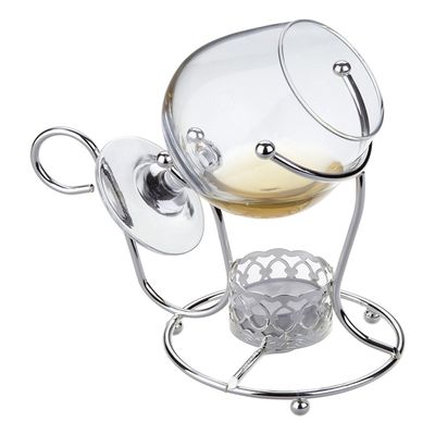 Brandy Cognac Warmer and Snifter Glass in Silver Plated Frame with Special Tarnish Resistant Finish on Silver That Never Needs polishing.Candle Included, Made in England