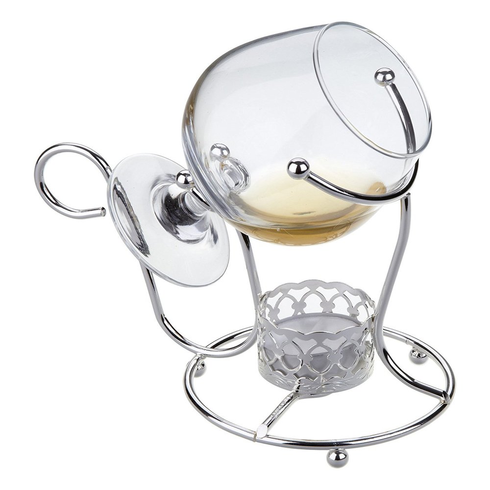 Brandy Cognac Warmer and Snifter Glass in Silver Plated Frame with Special Tarnish Resistant Finish on Silver That Never Needs polishing.Candle Included, Made in England