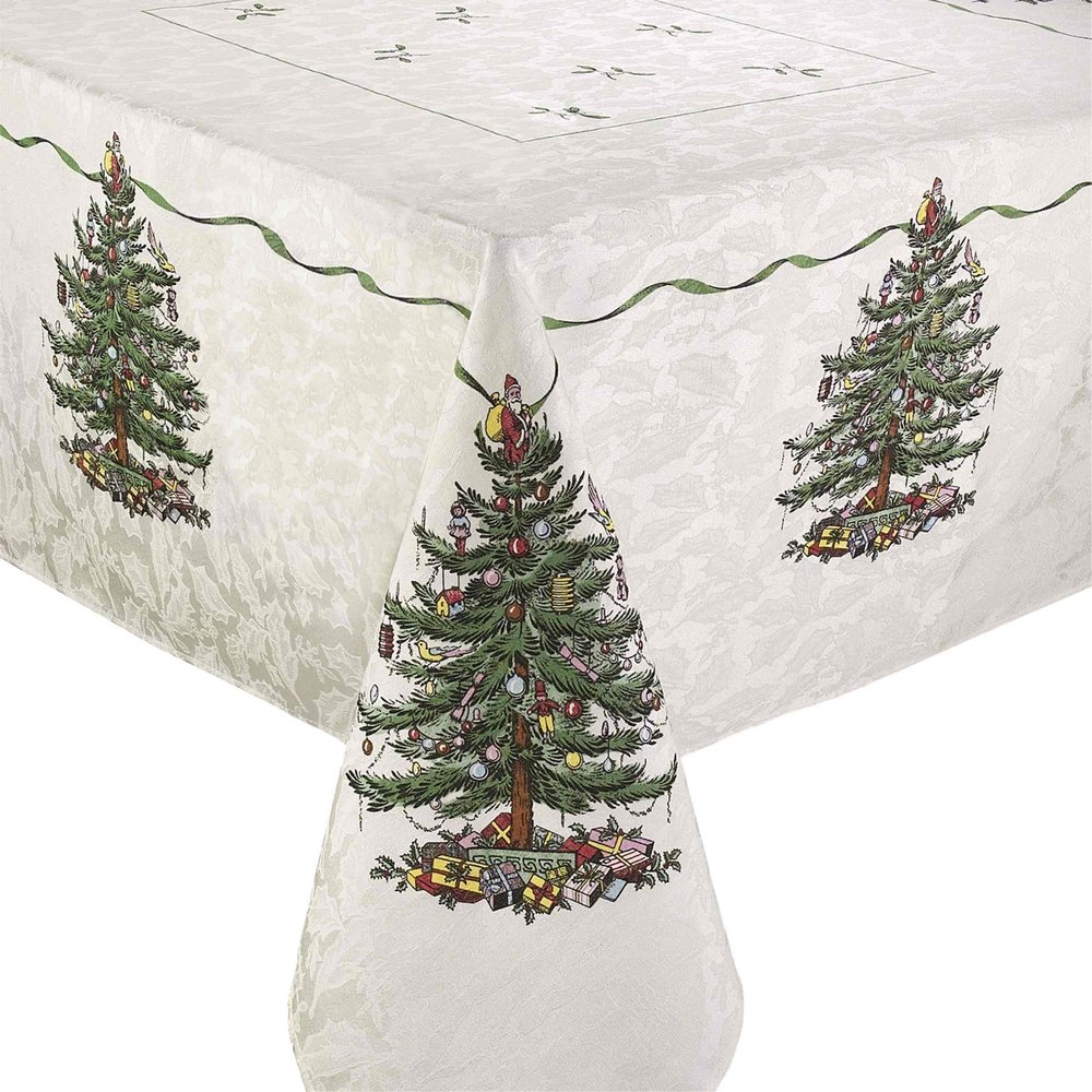 Spode - Fabric Tablecloth, Kitchen Table Accessories, Holiday Home Decor (Spode Christmas Tree Collection, 60" x 144")