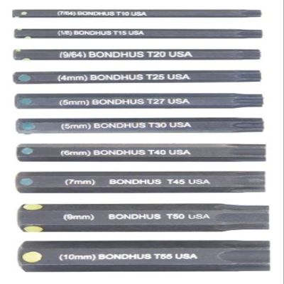 "Bondhus PHTX10-2 T10 to T55, 2"" Long, Star ProHold Socket Bits", multi, one size