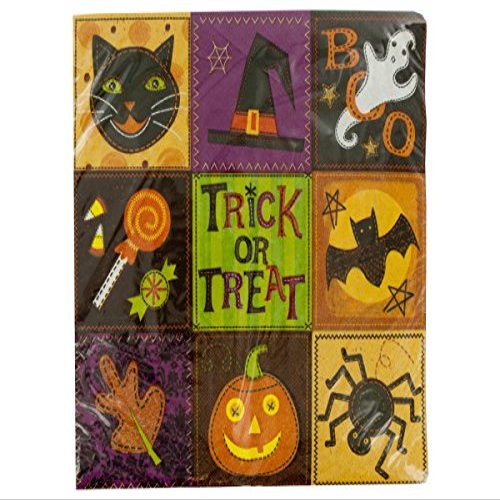 bulk buys Halloween Patchwork Dinner Napkins Set, Black/Brown/White/Yellow/Green/Purple/Orange