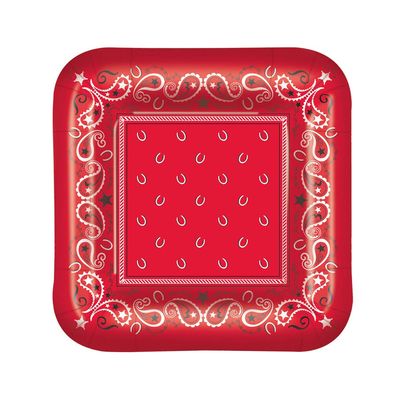 Beistle 9" Square Shaped Bandana Party Tableware Plates - 12 Pack(8/Pkg)