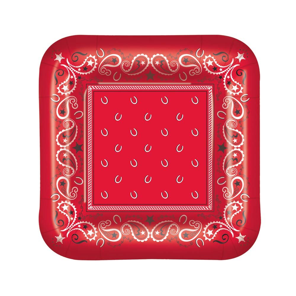 Beistle 9" Square Shaped Bandana Party Tableware Plates - 12 Pack(8/Pkg)