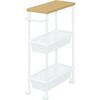 Iris Ohyama MKW-WT3S Seasoning Rack, Kitchen Wagon, Metal Pole, Wooden Top Table with Handle, 3 Tiers, Width 8.7 inches (22 cm), Slim, White/Beach view 1
