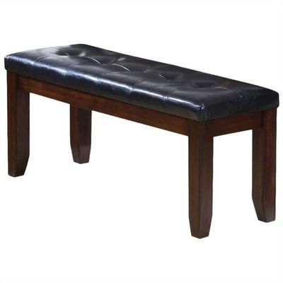 Acme Urban Faux Leather Tufted Upholstered Dining Bench in Black and Cherry
