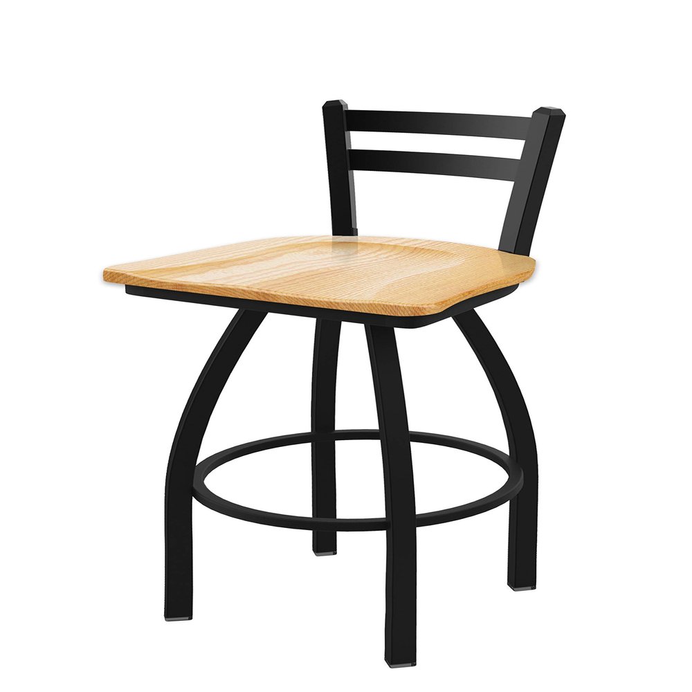 411 Jackie 30" Low Back Swivel Bar Stool with Black Wrinkle Finish and Natural Oak Seat