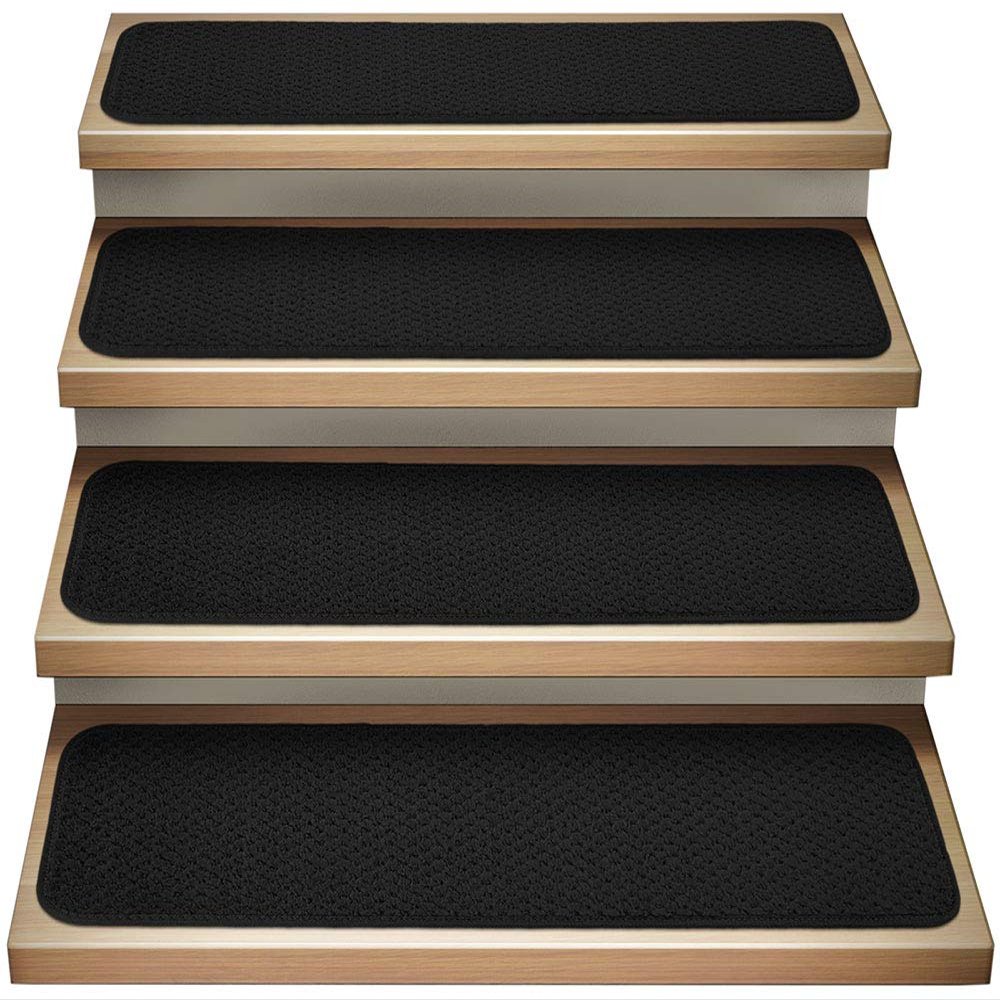House, Home and More Set of 12 Attachable Indoor Carpet Stair Treads - Black - 8 Inches X 23.5 Inches