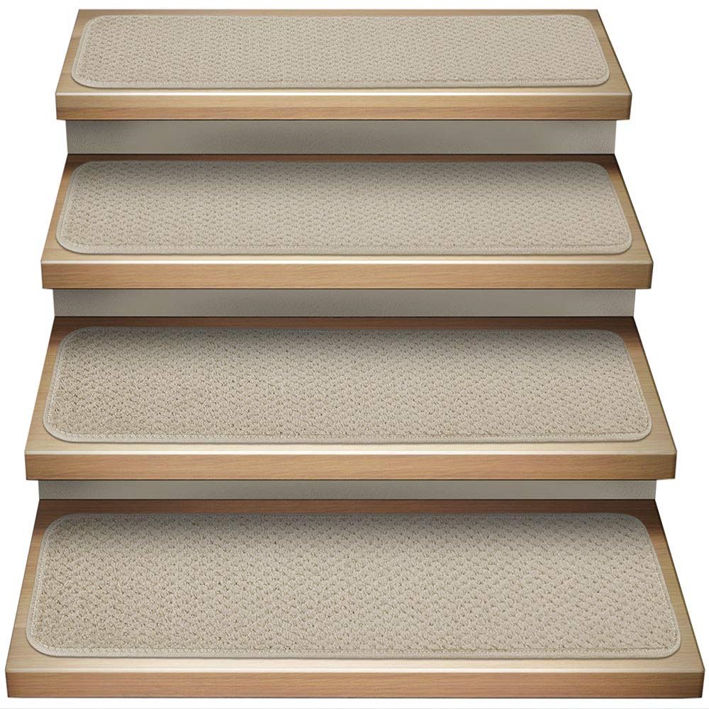 House, Home and More Set of 12 Attachable Indoor Carpet Stair Treads - Ivory Cream - 8 Inches X 23.5 Inches