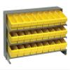 Quantum QPRHA-501YL Sloped Quickpick Cart | Bench Style Mobile Storage Rack for Industrial Display | (27) QED501 Yellow Bins; (3) Shelves | 250 lbs Capacity, 12.5"L x 36"W x 23"H, Gray, Carbon Steel view 1