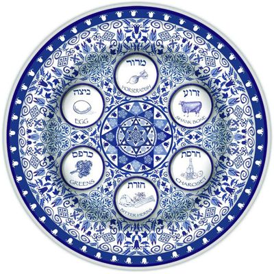 Aviv Judaica Passover Renaissance Seder Plate 13" Porcelain Round Seder Tray with Ornate Floral Pattern Extra Large Pessah Kaarah Artistic Seder Dish by Jessica Sporn Pesach Table Decorations