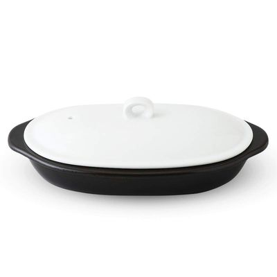 Ranchant Elliptical Microwave Grilling Kun, Moon White, Multi, 5.5 x 8.9 x 2.6 inches (14 x 22.5 x 6.5 cm), Includes Recipe, Arita Ware Made in Japan
