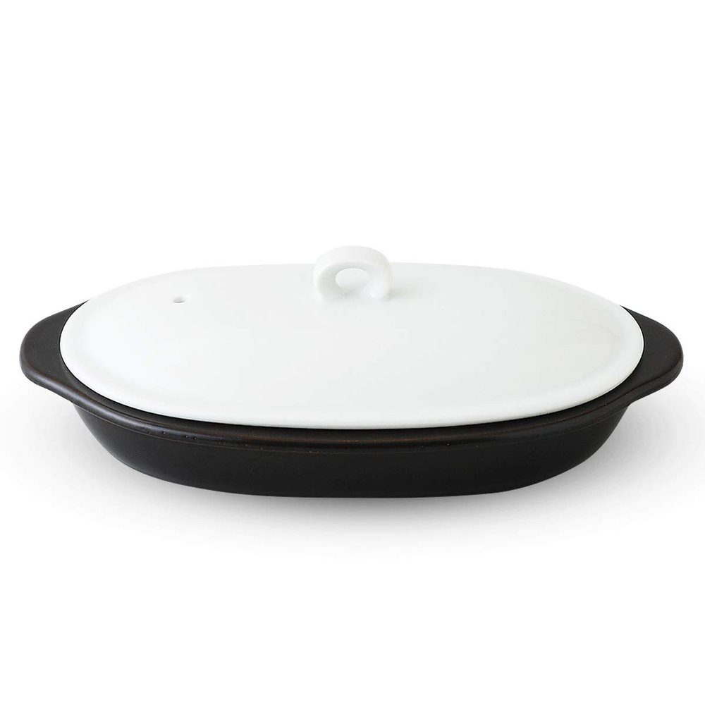 Ranchant Elliptical Microwave Grilling Kun, Moon White, Multi, 5.5 x 8.9 x 2.6 inches (14 x 22.5 x 6.5 cm), Includes Recipe, Arita Ware Made in Japan