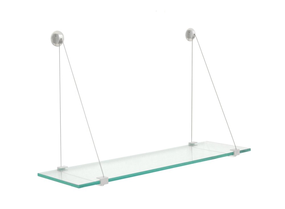 Spancraft Clear Hanging Glass Shelf 8" X 33" Brushed Steel Finish