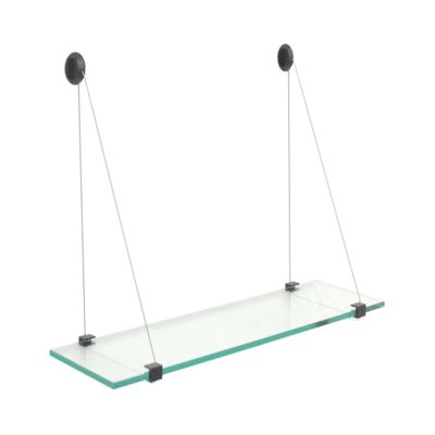 Clear Hanging Glass Shelf 12" X 33" Black Finish