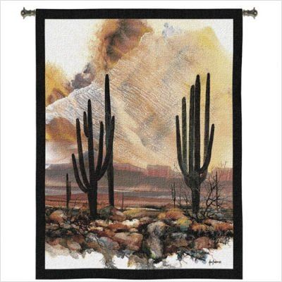 Sonoran Sentinels by Adin Shade | Woven Tapestry Wall Art Hanging | Southwestern Desert Cactus with Sunset | 100% Cotton USA Size 53x40