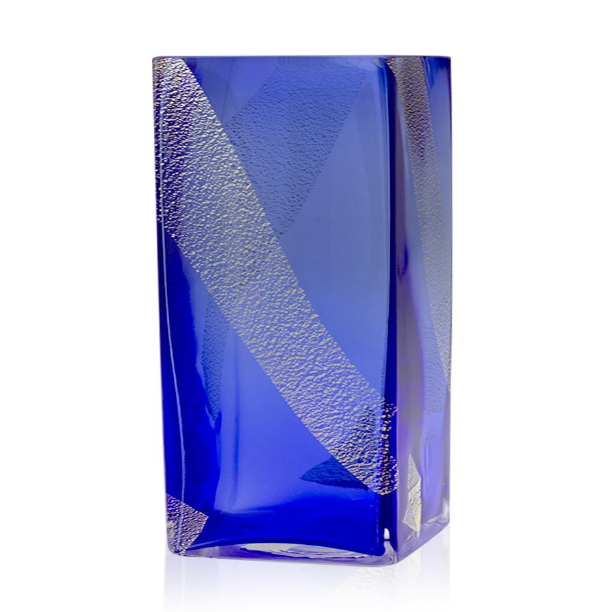 ADERIA F77675 Flower Vase Square BL Gold Straight Height 9.8inches(25cm) Tsugaru Vidro Made in Japan