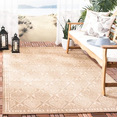 SAFAVIEH Washable Rug Outdoor Courtyard Collection - 6'7" x 9'6", Coffee & Sand, Non-Shedding & Easy Cleaning, Ideal for Patio, Backyard, Mudroom (CY5149B)