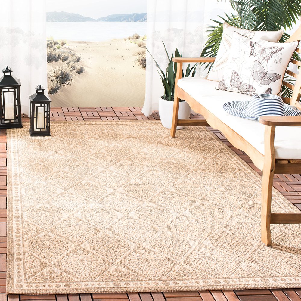 SAFAVIEH Washable Rug Outdoor Courtyard Collection - 6'7" x 9'6", Coffee & Sand, Non-Shedding & Easy Cleaning, Ideal for Patio, Backyard, Mudroom (CY5149B)