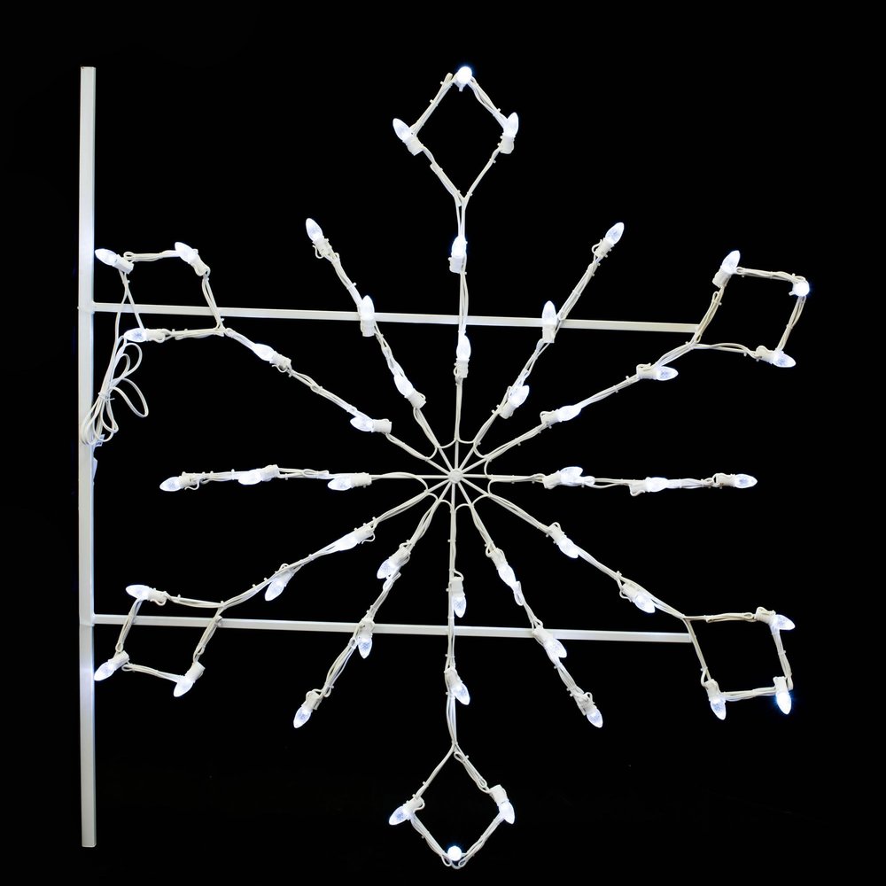 Vickerman 4' Diamond Snowflake Pole Decoration with 48 Pure White LED Lights.