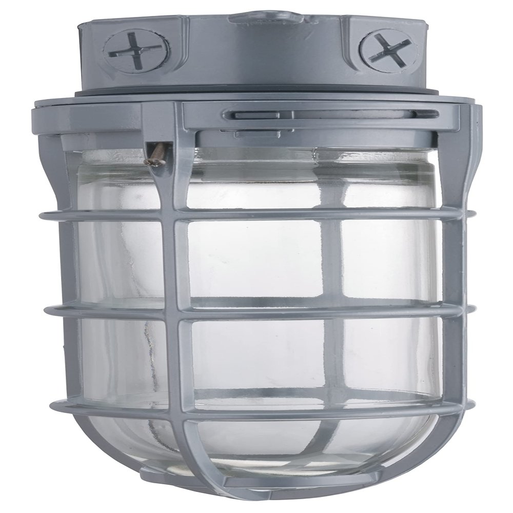 Lithonia Lighting Jelly Jar Light Fixture, Incandescent Utility Vapor Tight Ceiling Lamp, Industrial Style Wall Light for Indoor and Outdoor Use, 150W, 120V, Includes Junction Box, Grey (VC150I M12)