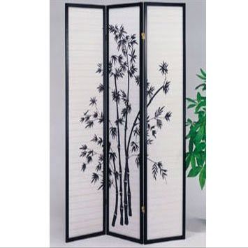 Black 3 Panel Room Devider with Bamboo Design ACS 20287