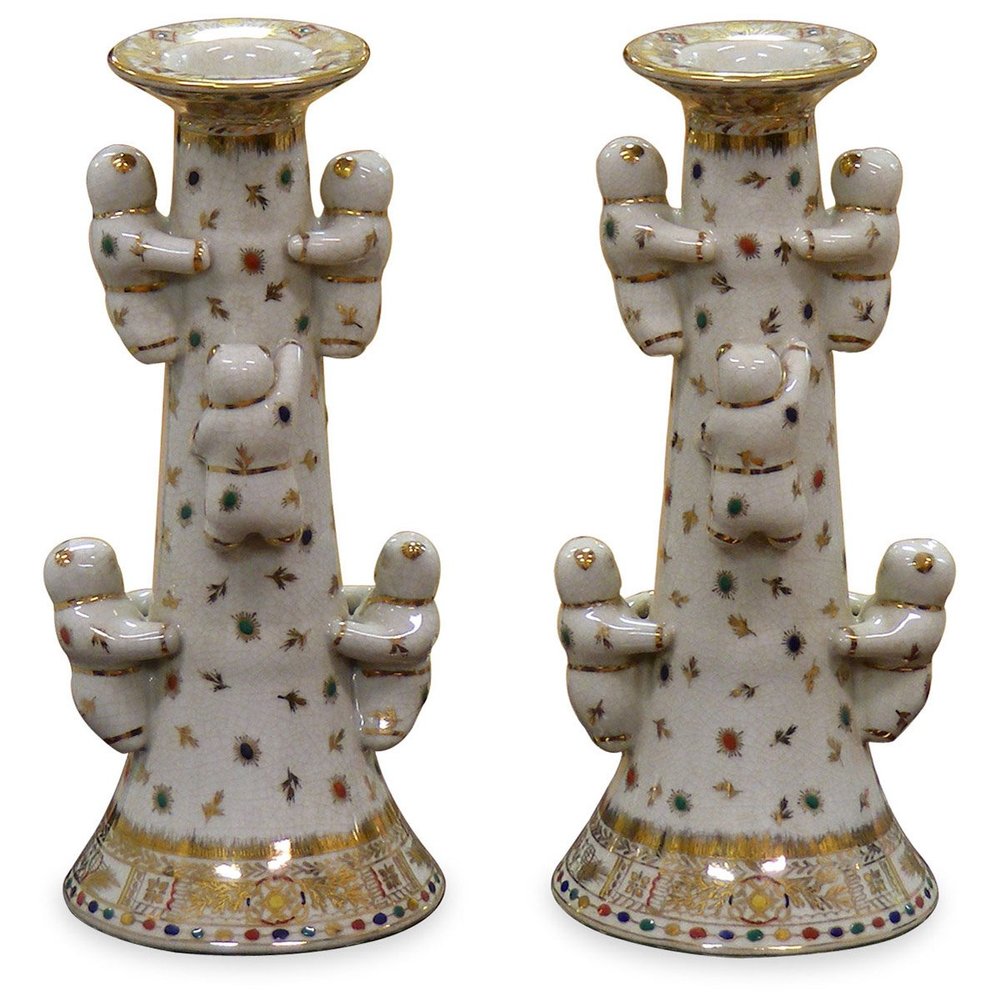 China Furniture Online White Porcelain Five Boy Asian Candle Holder Set
