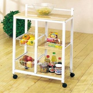New White Kitchen Cart with Wood Top ACS002668