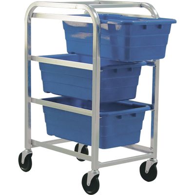 Quantum TR3-2516-8BL Aluminum Mobile Storage Rack | Commercial Portable Cart with (3) Blue Tub Containers and (4) 5" Swivel Casters for Supply Transport | 60 lbs Capacity | 25.12"L x 16"W x 8.5"H