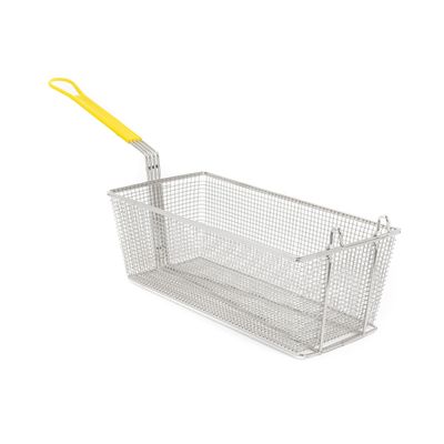 Adcraft Fry Basket with Durable Nickel-Plated Construction, Non-Stick Coating, and Temperature-Resistant Yellow Handle, 12-7/8" x 6-1/2" x 5-3/8" (FBR-16834)