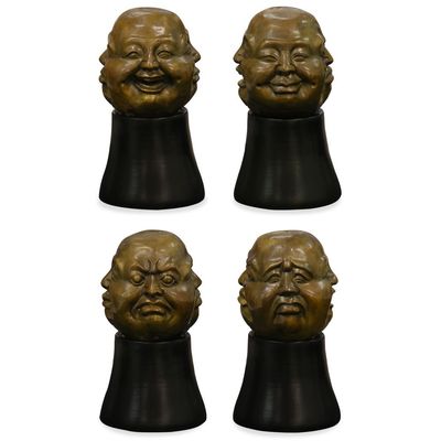 ChinaFurnitureOnline 4-Emotion Brass Buddha Asian Figurine with Black Wooden Stand