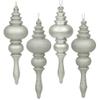 Vickerman 7" Finial Ornament Pack, Shatterproof Plastic Christmas Tree Decoration, 8 Per Box, Featuring 4 Finishes, Silver Shiny, Matte, Glitter and Sequin view 1