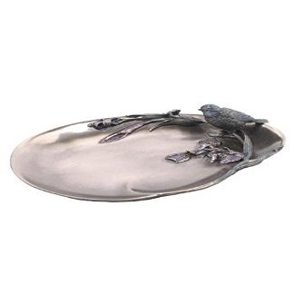 10.5 Inch Polished Pewter Look Plate with Blue Tit and Purple Iris