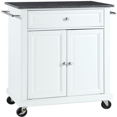 Crosley Furniture Compact Granite Top Small Rolling Cart with Shelves, Microwave Stand with Towel Rack, White