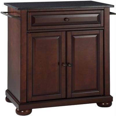Crosley Furniture Alexandria Granite Top Small Portable Rolling Kitchen Island Storage Cart, Microwave Stand, Mahogany