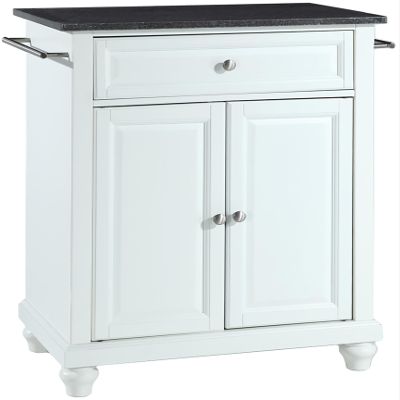 Crosley Furniture Cambridge Granite Top Small Portable Rolling Kitchen Island Storage Cart, Microwave Stand, White