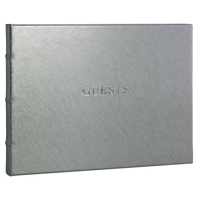 POST Guest Book, Saffiano Silver, 8.5 x 6.75-Inch