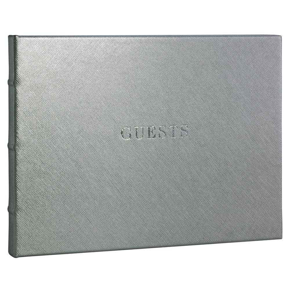 POST Guest Book, Saffiano Silver, 8.5 x 6.75-Inch