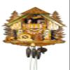 August Schwer Cuckoo Clock Black Forest House with Forest Scene and Moving Hunter view 1