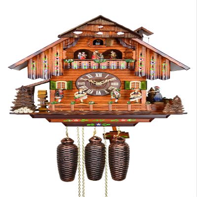 August Schwer Cuckoo Clock Big Black Forest House with Mill Wheel, Music and Dancers